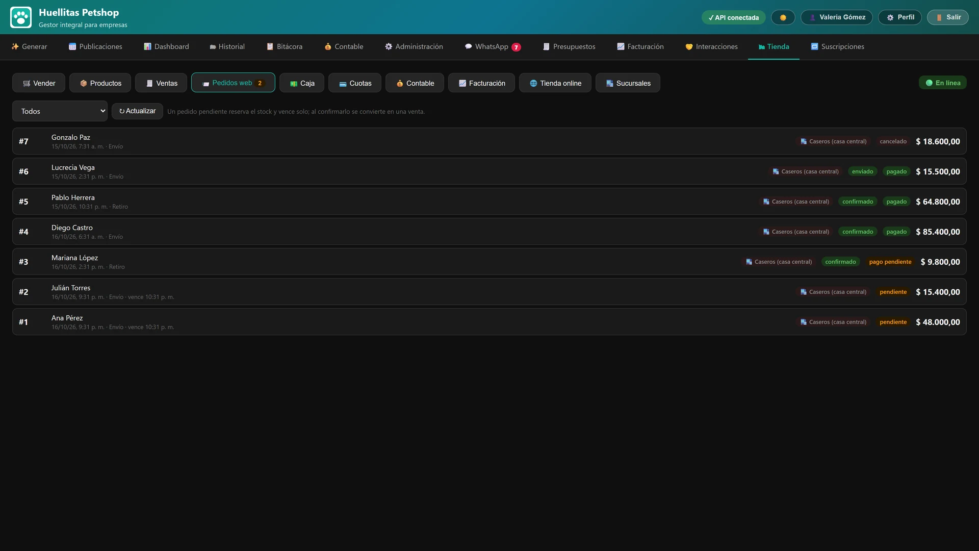 Pedidos web