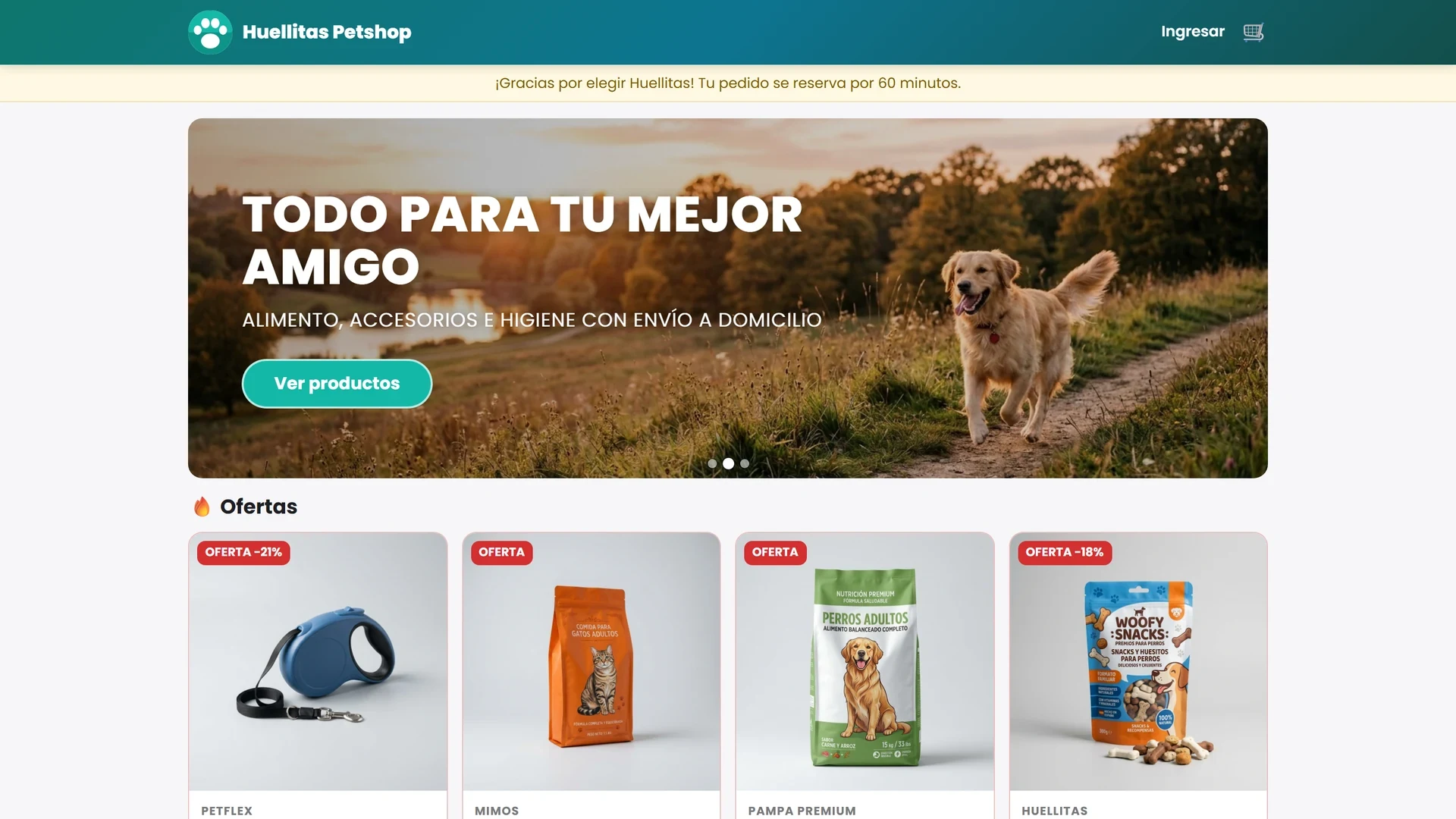 Tienda online: pantalla de ejemplo