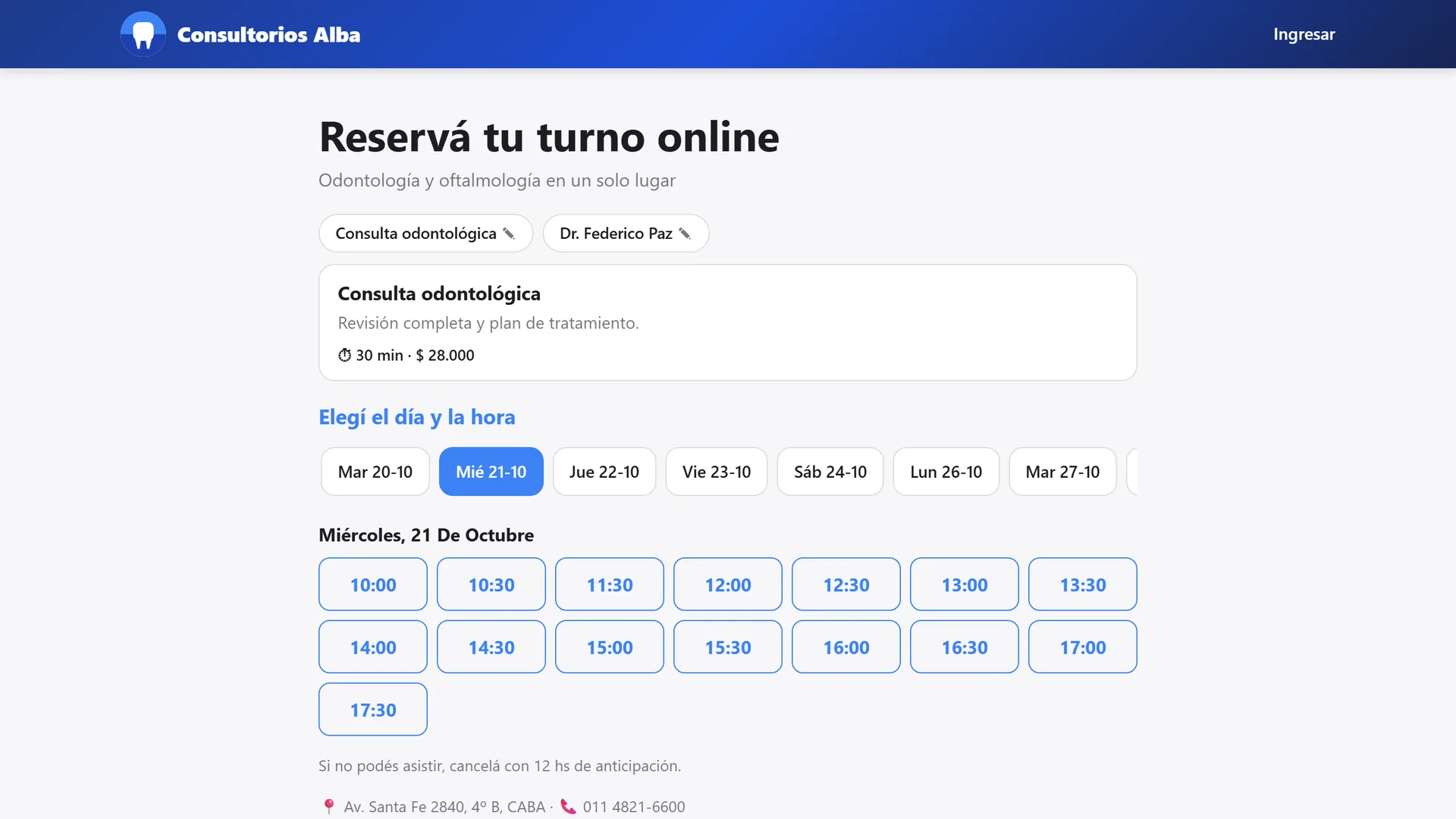 Reserva online